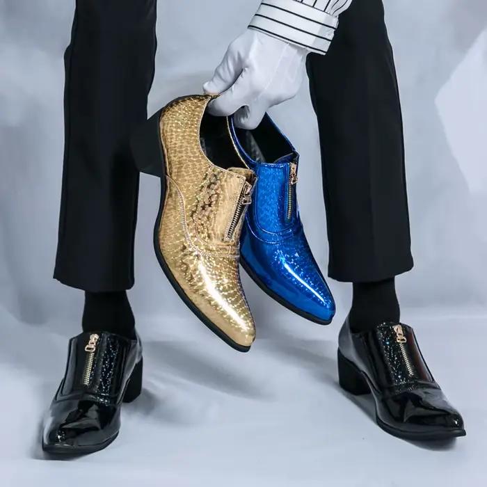 Chaussures en cuir à talons hauts de style britannique pour hommes