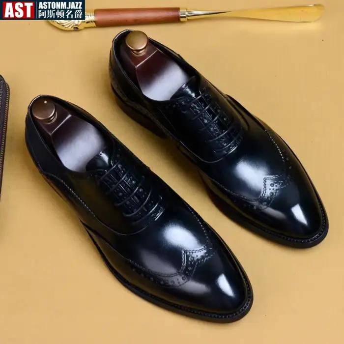 Chaussures en cuir Brogues classiques pour hommes cuir véritable de luxe bout pointu occasionnels mariage office événements formels