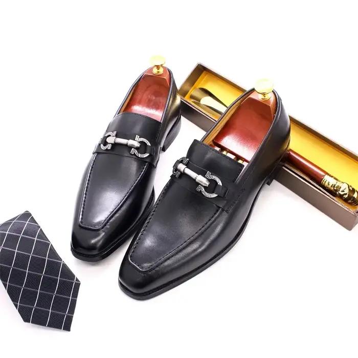 Mocassins en cuir véritable pour hommes, marque de luxe, chaussures décontractées noires à enfiler, pour mariage, bureau, affaires, taille 39-46