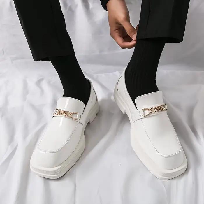Mocassins de luxe blancs en cuir pour hommes