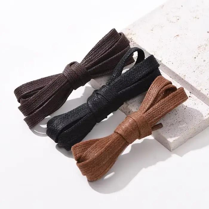 Lacets en coton ciré 7mm plats pour chaussures en cuir d'affaires Oxford brillant café marron adapté aux hommes et aux femmes