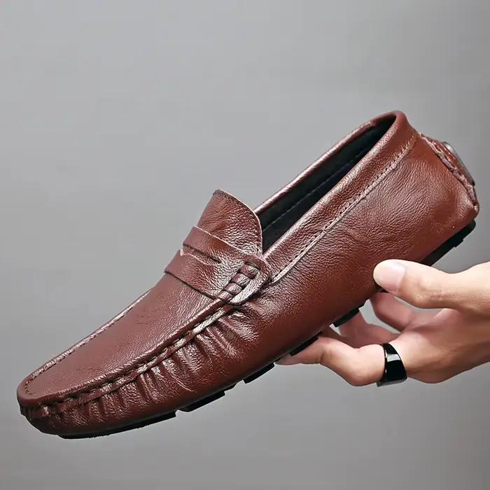Mocassins souples pour hommes, style estival, en cuir de haute qualité, chaussures plates décontractées, grandes tailles, chaussures de conduite
