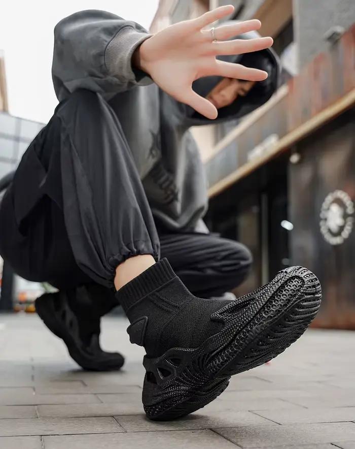 Classique noir Hommes chaussures hautes respirant tricot chaussettes