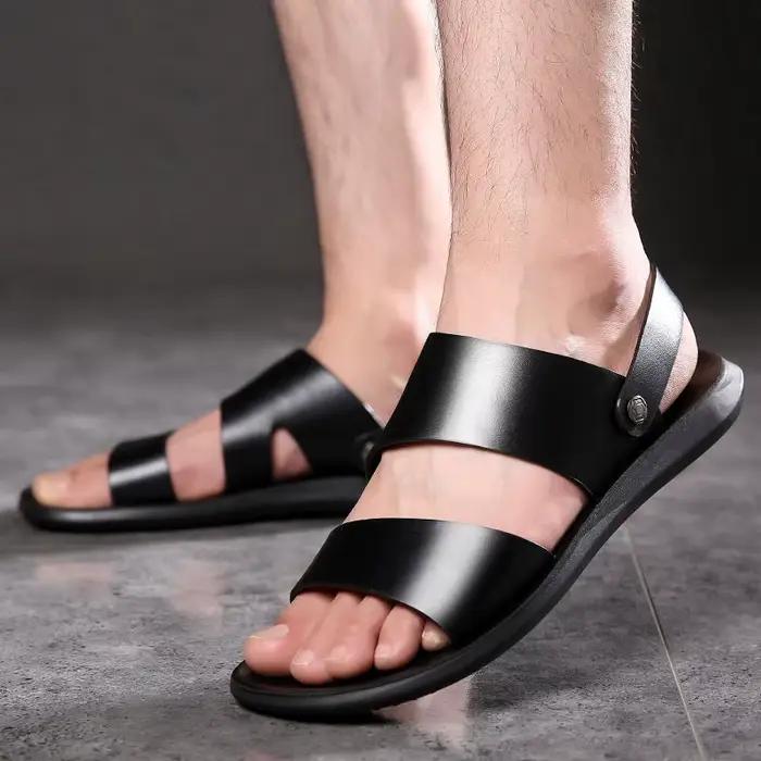 Robe d'été en cuir pour hommes, sandales en cuir, nouvelle mode, Vintage, chaussures pour hommes, haute qualité, doux, confort décontracté, pantoufles de plage, 2022
