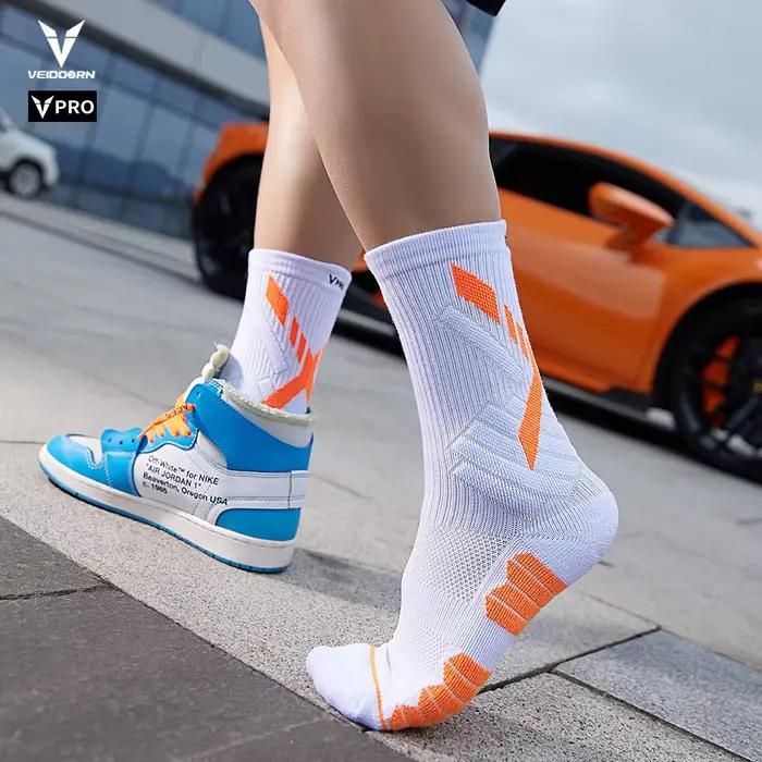 Veidoorn chaussettes de Sport de haute qualité pour hommes longueur mi-mollet chaussettes de basket-ball de course épaissir antidérapant Camping bas de cyclisme