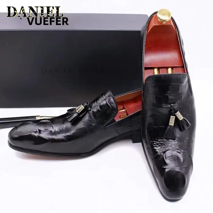 Mocassins en cuir à imprimé crocodile pour hommes, chaussures décontractées, mocassins marron et noir, bureau, robe de mariée, luxe, été