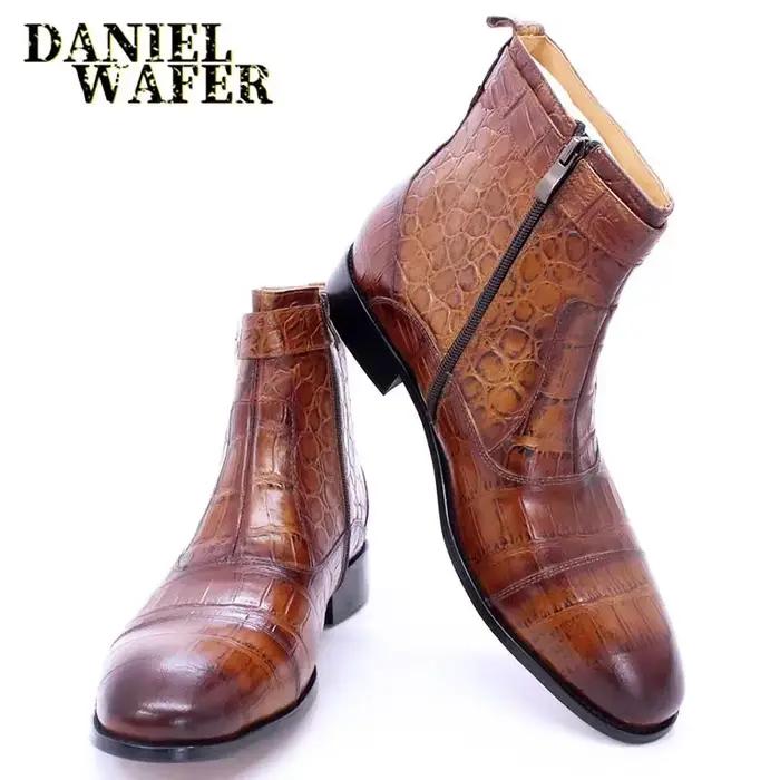 Bottines de luxe en cuir véritable pour hommes