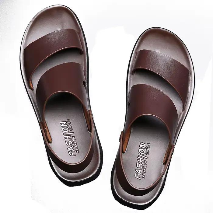 Robe d'été en cuir pour hommes, sandales en cuir, nouvelle mode, Vintage, chaussures pour hommes, haute qualité, doux, confort décontracté, pantoufles de plage, 2022