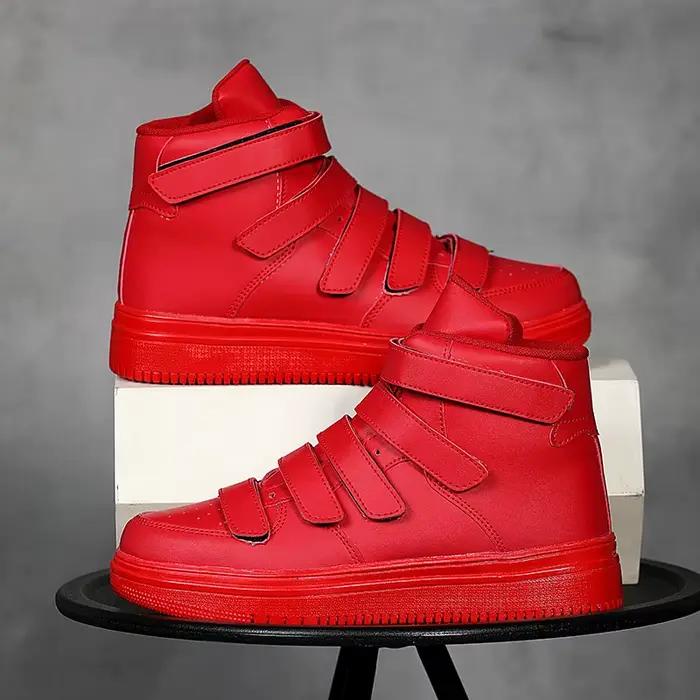 Baskets montantes en cuir artificiel pour hommes, chaussures respirantes et robustes, baskets décontractées et élégantes pour skaters et amoureux de la mode, chaussures plates canisées pour hommes, baskets rouges pour occasions spéciales