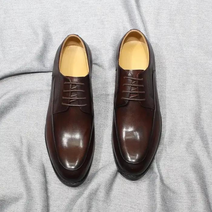 Chaussures Derby classiques en cuir véritable pour hommes