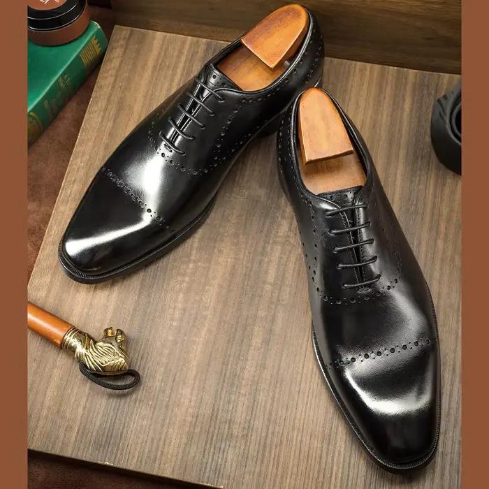 Hanmce-Chaussures Oxford en cuir véritable pour hommes, chaussures provoqué formelles d'affaires, chaussures de luxe de haute qualité