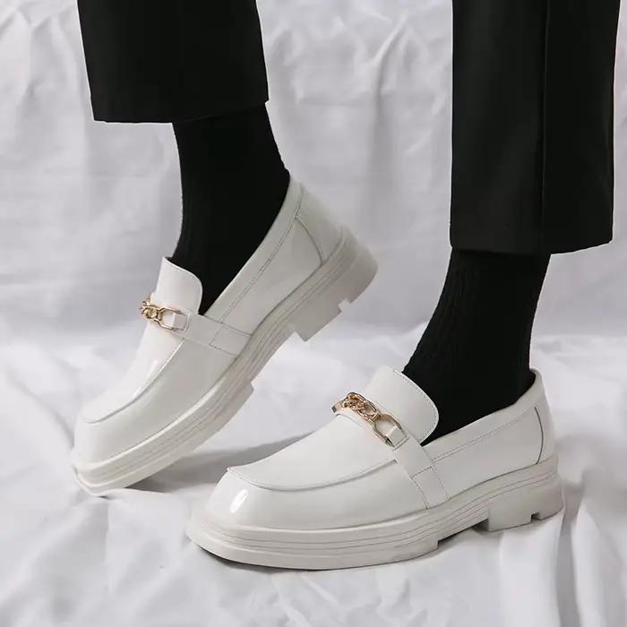 Mocassins de luxe blancs en cuir pour hommes