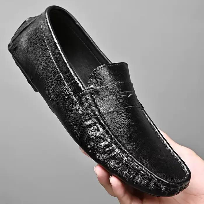 Mocassins souples pour hommes, style estival, en cuir de haute qualité, chaussures plates décontractées, grandes tailles, chaussures de conduite