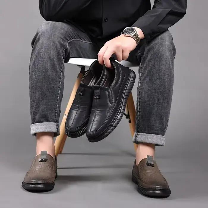 Mocassins rétro en cuir de vache véritable pour hommes