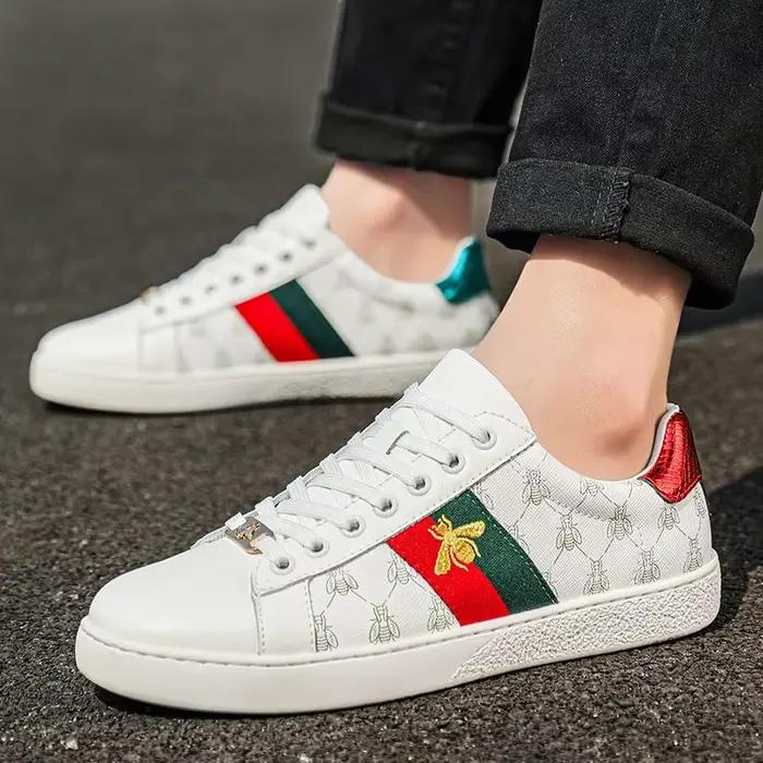 Chaussures de skate de luxe pour homme en cuir véritable brodé abeille