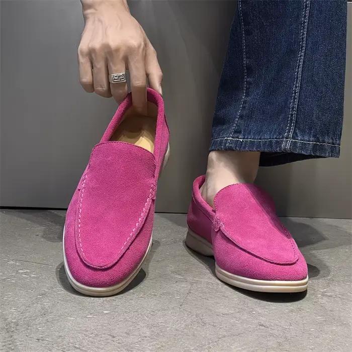 Mocassins classiques de créateur pour hommes en daim de vache et cuir véritable, chaussures décontractées tendance et colorées à enfiler pour hommes, chaussures de conduite plates pour hommes