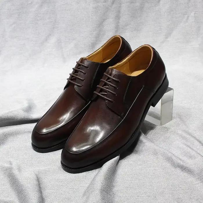 Chaussures Derby classiques en cuir véritable pour hommes