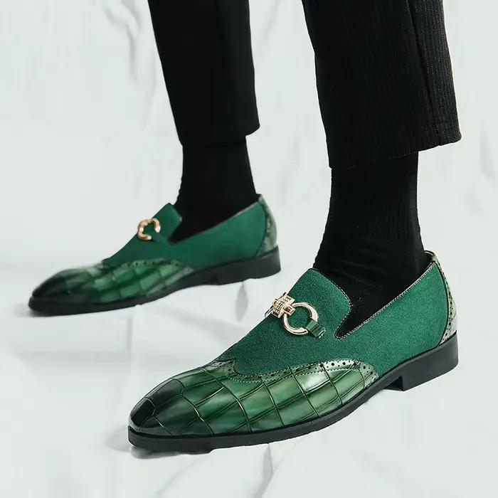 Mode vert mocassins hommes chaussures habillées de luxe de haute qualité