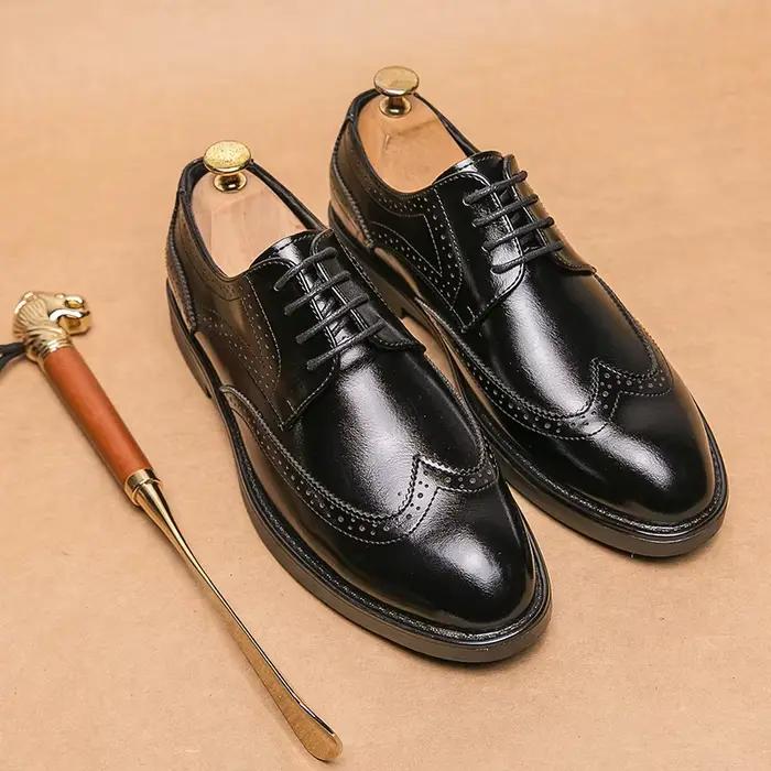 Nouvelles Chaussures Richelieu Homme Printemps-Automne 2024 Style Britannique Marron