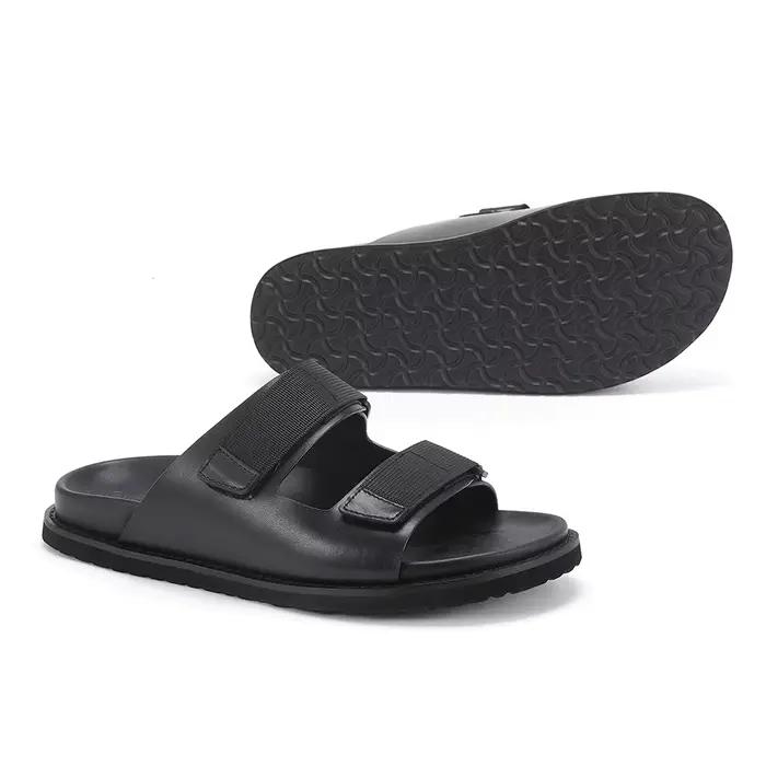 Sandales plates antidérapantes en cuir de veau pour hommes