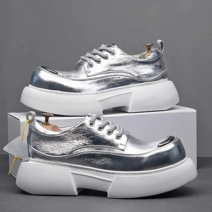 Chaussures de luxe argentées pour hommes, baskets légères et résistantes à l'usure, à plateforme rehaussante, à la mode