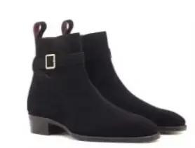 Nouveaux hommes chaussures classique haut de gamme fait à la main rouge Faux daim ceinture boucle réglable talon bas tout-match mode cheville Bootsh87