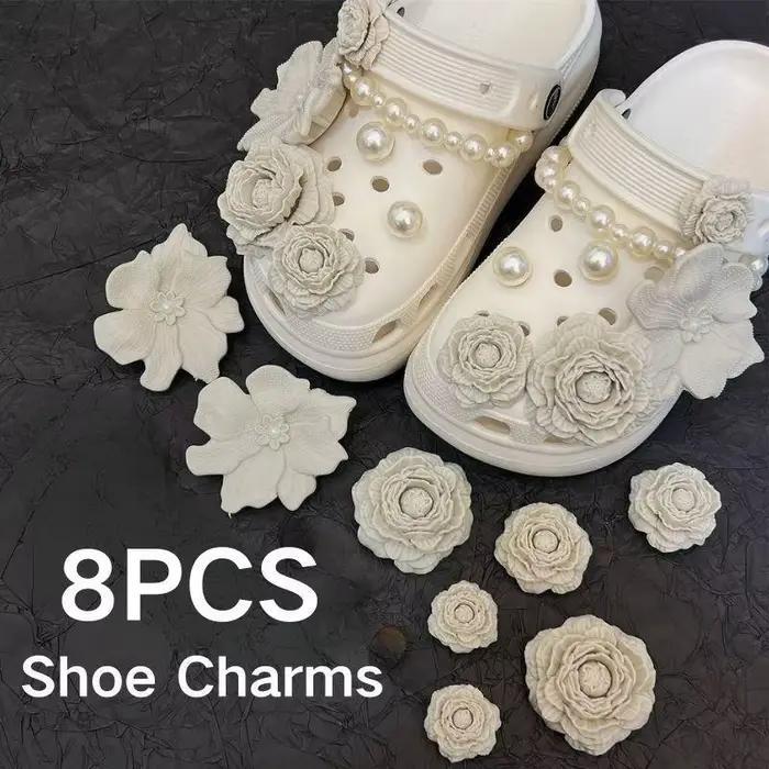 Breloques de chaussures en plastique ornées de motifs floraux 3D pour femmes, accessoires de chaussures décoratifs en blanc, beige, rose, noir et marron