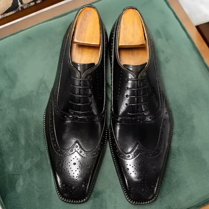 Hanmce-Chaussures Oxford respirantes en cuir véritable pour hommes, chaussures vernies, mode