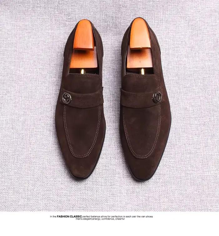 Chaussures en cuir d'affaires européennes pour hommes, chaussures pour hommes en cuir véritable mat, pieds respirants, mocassins volumés britanniques pointus