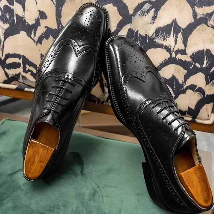 Hanmce-Chaussures Oxford respirantes en cuir véritable pour hommes, chaussures vernies, mode