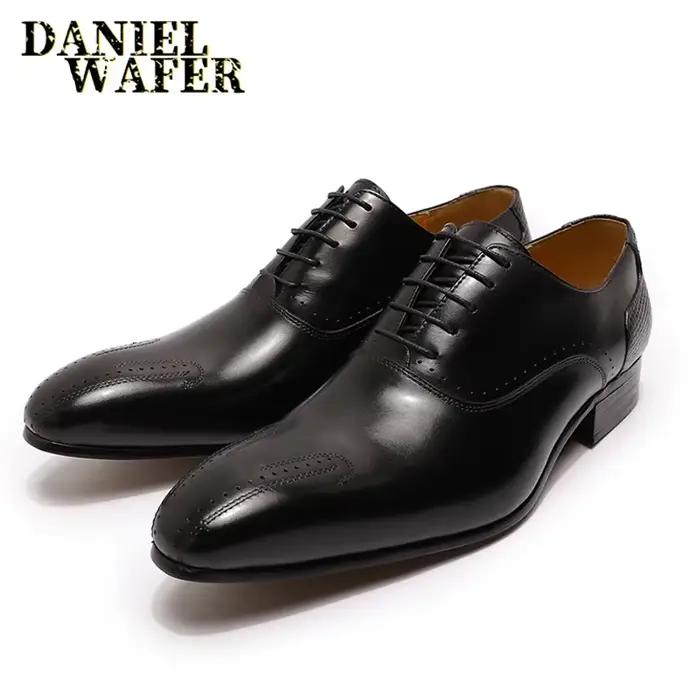 Chaussures en cuir véritable à lacets pour hommes, chaussures Oxford, robe formelle, Parker pointu, mariage, bureau, affaires, luxe, hiver