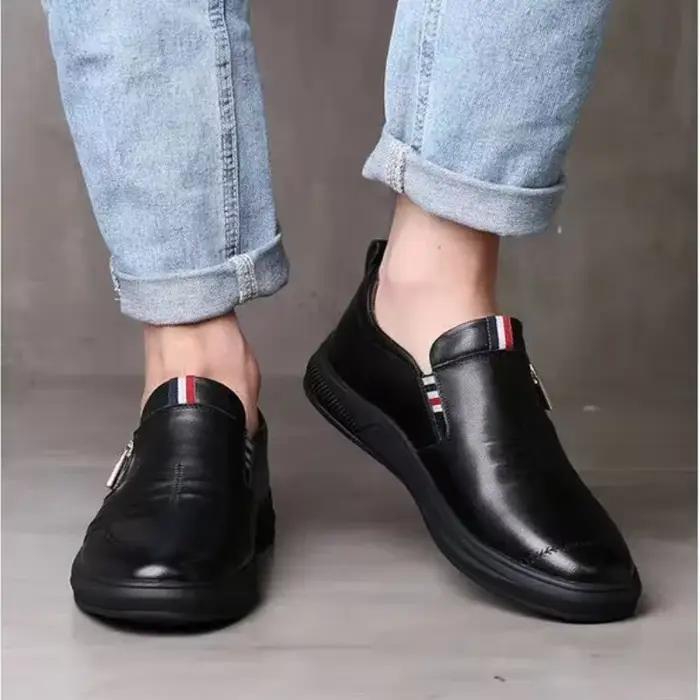 Chaussures en cuir décontractées pour hommes, mocassins zippés, baskets confortables, mocassins d'affaires décontractés, chaussures de conduite en plein air, marque de luxe