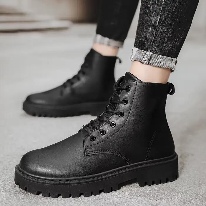 Hommes chaussures automne anti-dérapant imperméable haut noir à lacets