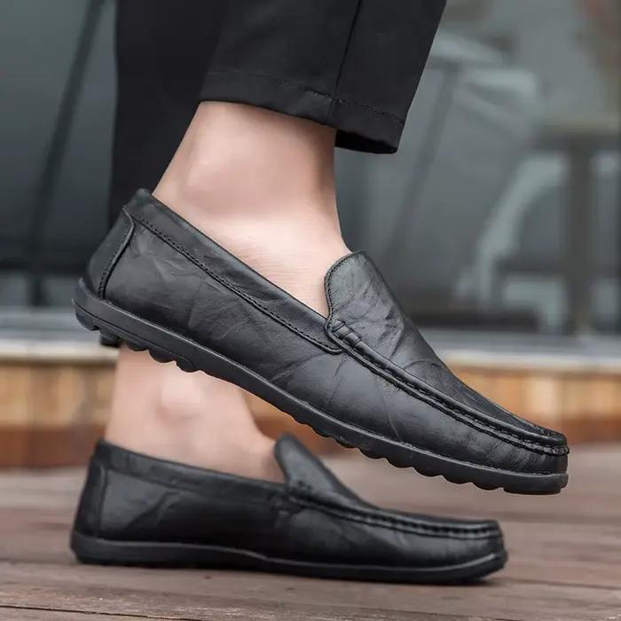 Mocassins italiens en cuir véritable pour hommes, chaussures de marque de luxe décontractées, respirantes, à enfiler, chaussures de conduite