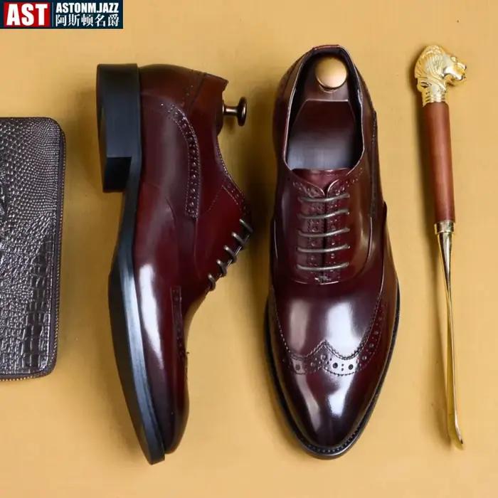 Chaussures en cuir Brogues classiques pour hommes cuir véritable de luxe bout pointu occasionnels mariage office événements formels