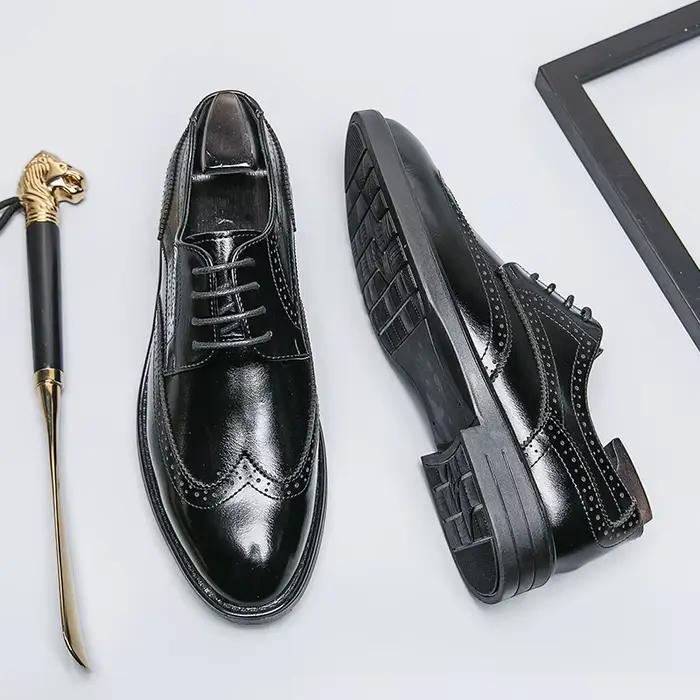 Nouvelles Chaussures Richelieu Homme Printemps-Automne 2024 Style Britannique Marron