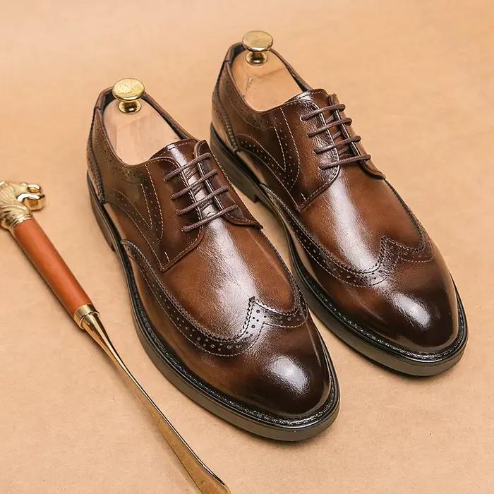 Nouvelles Chaussures Richelieu Homme Printemps-Automne 2024 Style Britannique Marron