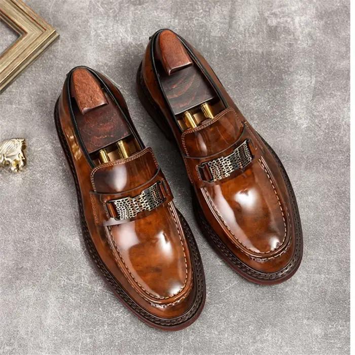 All Cirhide-Chaussures d'affaires pour hommes, Style anglais, Mocassins à fond de tendon de bœuf, Perles de perles, Chaussures en cuir brillant, Chaussures de mariage