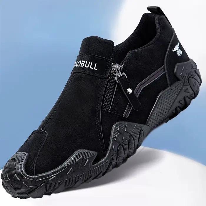 Chaussures décontractées pour hommes avec fermeture éclair latérale, semelle souple antidérapante, confort tout au long de la journée, cuir patchwork, pour homme, polyvalent, confortable, élégant, facile à enfiler, résistant à l'usure, pour les quatre saisons