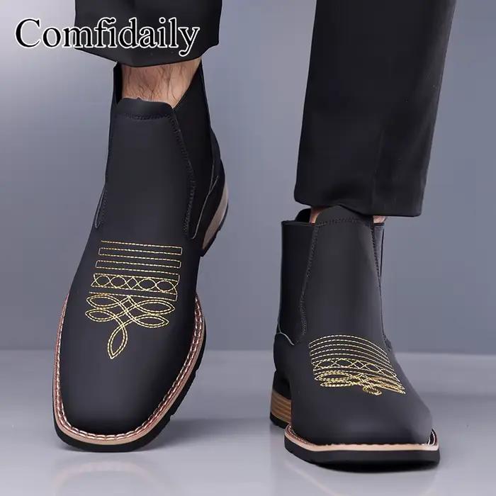 Bottines Chelsea pour hommes, style britannique rétro, confortables, antidérapantes, en cuir, pour toutes les saisons - 90223
