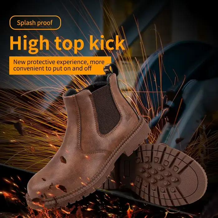 Chaussures de travail de sécurité imperméables pour hommes, bottes en cuir à tête en acier, chaussures de travail de Construction indestructibles marron