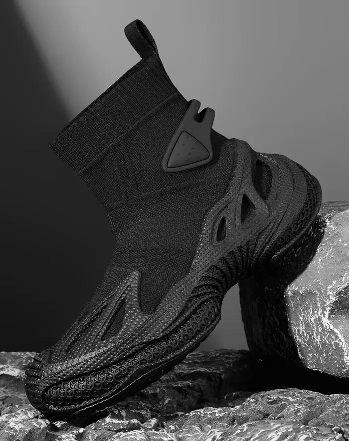 Classique noir Hommes chaussures hautes respirant tricot chaussettes
