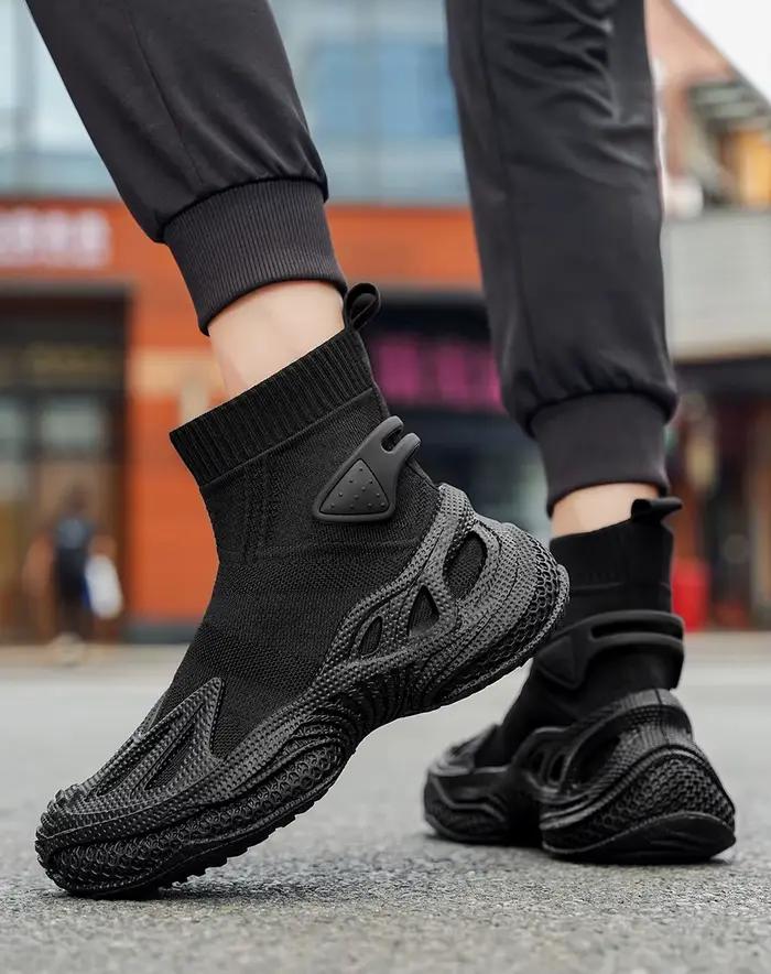 Classique noir Hommes chaussures hautes respirant tricot chaussettes