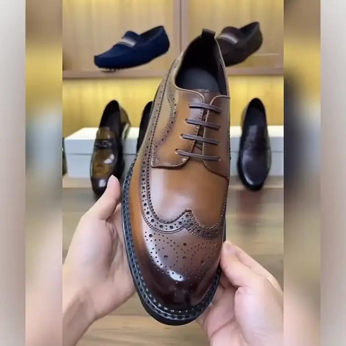 Brock – chaussures en cuir véritable gaufré pour hommes