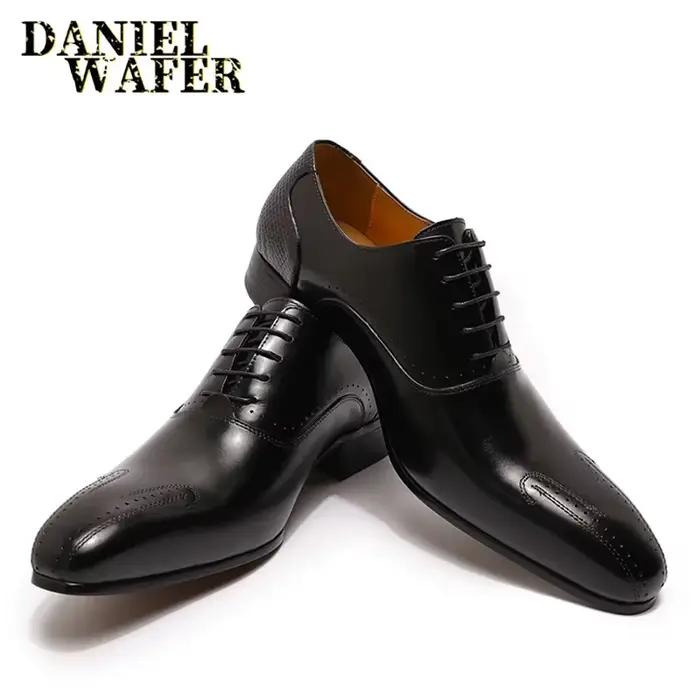 Chaussures en cuir véritable à lacets pour hommes, chaussures Oxford, robe formelle, Parker pointu, mariage, bureau, affaires, luxe, hiver