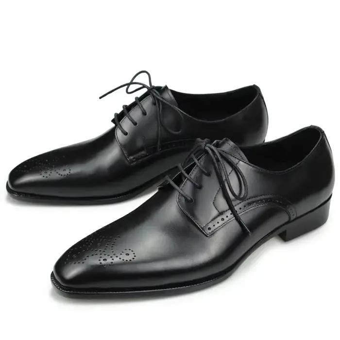 Tongs de luxe Brogue chaussure de mariage pour hommes classique noir bureau Oxfords en cuir véritable à lacets Sapato