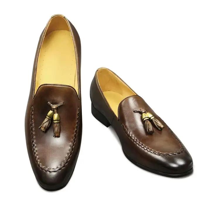 Mocassins en cuir véritable à franges pour hommes