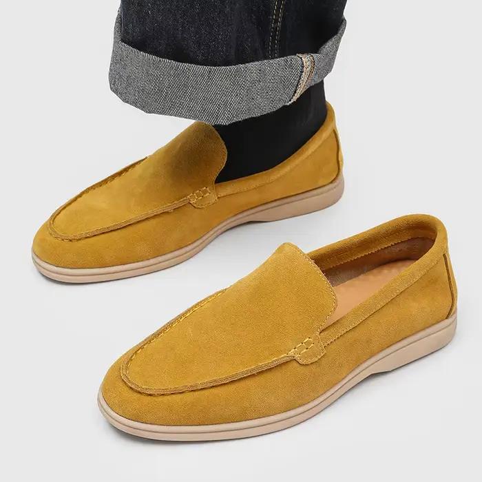 Mocassins classiques de créateur pour hommes en daim de vache et cuir véritable, chaussures décontractées tendance et colorées à enfiler pour hommes, chaussures de conduite plates pour hommes