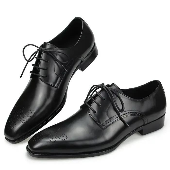 Tongs de luxe Brogue chaussure de mariage pour hommes classique noir bureau Oxfords en cuir véritable à lacets Sapato
