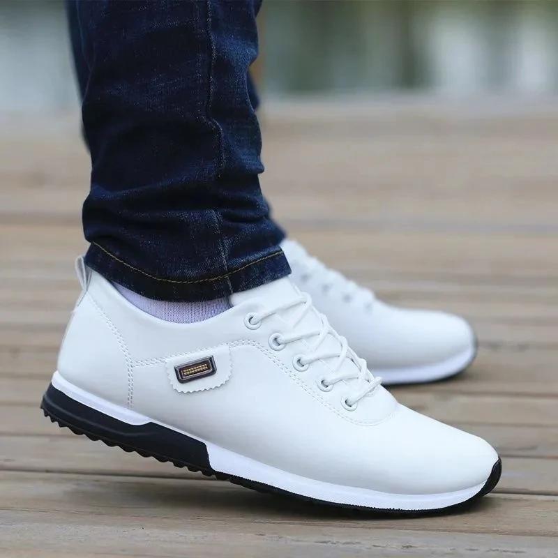 Baskets Blanches en PU pour Homme, Chaussures de Loisirs, Résistantes à l'Usure, Antidérapantes, à l